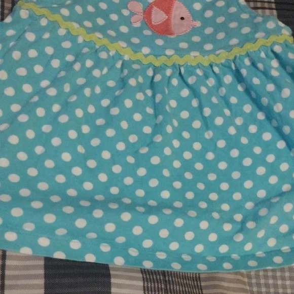 Polka Dot Fish Appliqué Dress - Turquoise & Pink - Picture 5 of 7